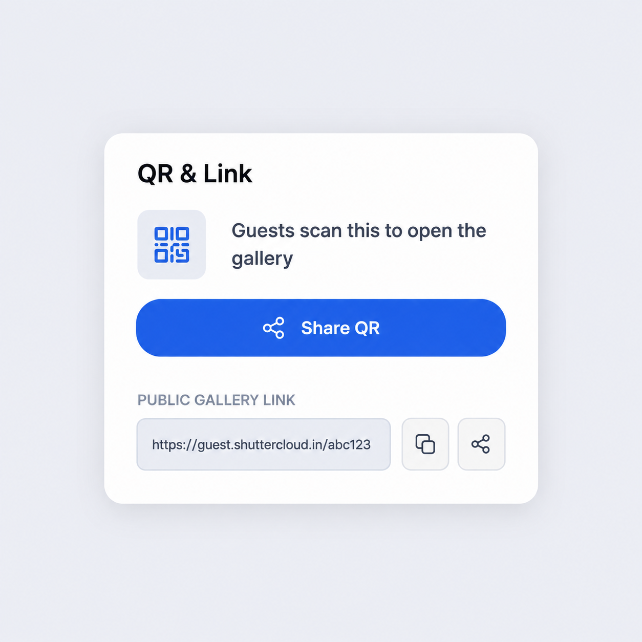 Sharing an event QR code and link with guests